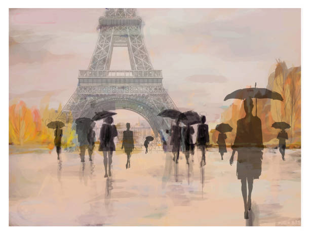 istock Paris in a rainy day of autumn by Eiffel Tower 1449432298