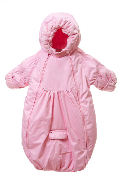 istock Pink winter overalls for newborns isolated on white background. 1449432351