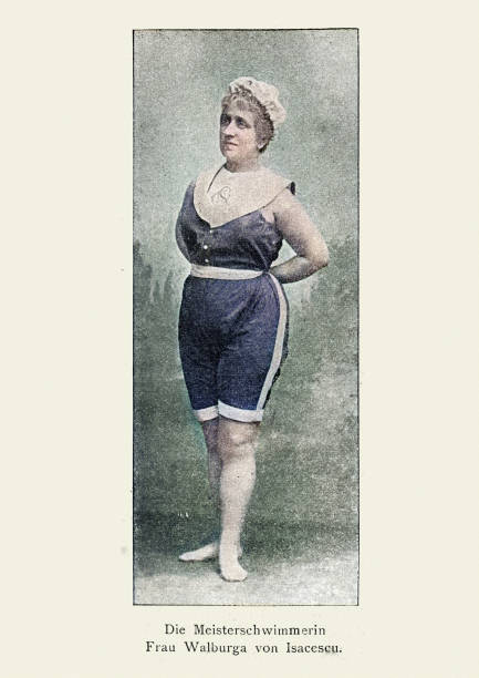Walpurga von Isacescu an Austrian swimmer, the first woman athlete to attempt a swim across the English Channel Vintage photograph of Walpurga von Isacescu an Austrian swimmer, the first woman athlete to attempt a swim across the English Channel victorian swimwear stock illustrations