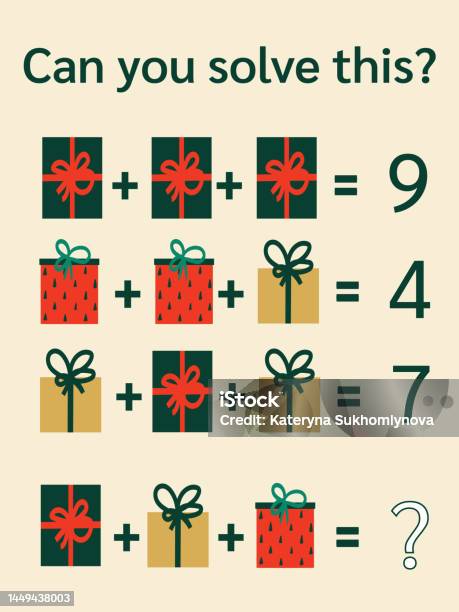 Christmas Math Ridles Math Riddle For Kids And Adults Picture Equations Christmas Math For ...