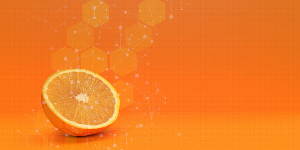 Orange fruit cut in half isolated on white background.