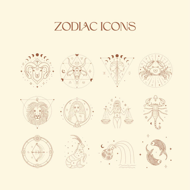 Illustrations de conception d’icônes du zodiaque. Éléments vectoriels ésotériques. - Illustration vectorielle