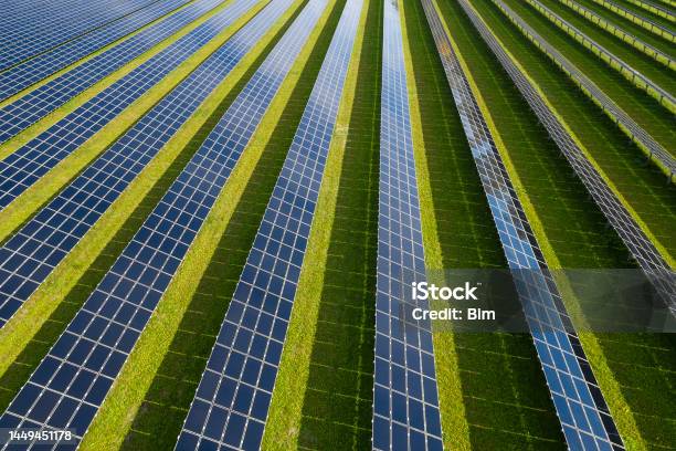 Solar Power Station Aerial View Stock Photo - Download Image Now - Solar Panel, Grass, Shadow