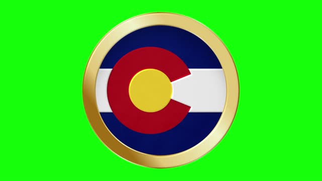 Flag of Colorado US State Pop-up style in a Golden Metal Ring Circle US State National Flag Animation Background isolated green Screen Background Loopable Stock Video