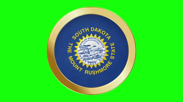Flag of South Dakota US State Pop-up style in a Golden Metal Ring Circle US State National Flag Animation Background isolated green Screen Background Loopable Stock Video