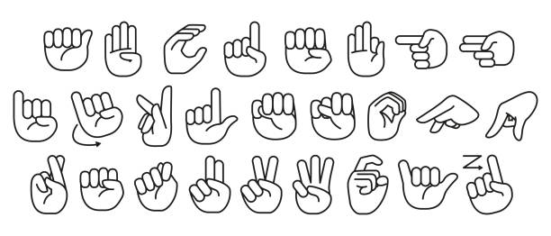 ilustrações de stock, clip art, desenhos animados e ícones de vector set hands set sign language alphabet. - sign language american sign language text human hand