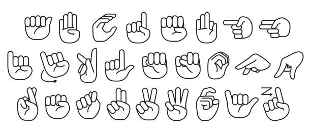 Vector Set Hands Set Sign Language Alphabet. Vector Set Hands Set Sign Language Alphabet. sign language stock illustrations