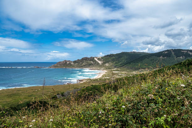 Praia do Trece Beach and section of the Lighthouse Trail, Camarinas, Galicia, Spain stock photo