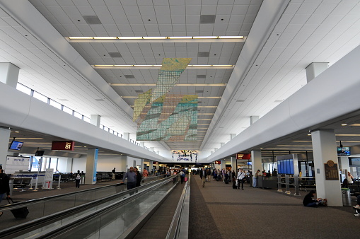 San Francisco, CA- August 6, 2011: San Francisco is an essential economy and technology center in western coast of United States. It is also an world-class travel destination. Here is the Domestic Departure Hall of San Francisco Internantional Airport.