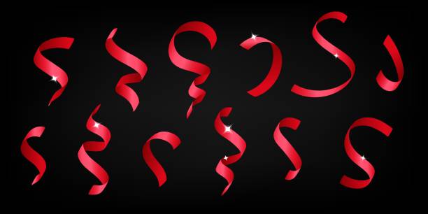 istock Set 3d vector realistic render colorful red shiny satin twisted ribbon holiday serpentine decoration design element 1449476370