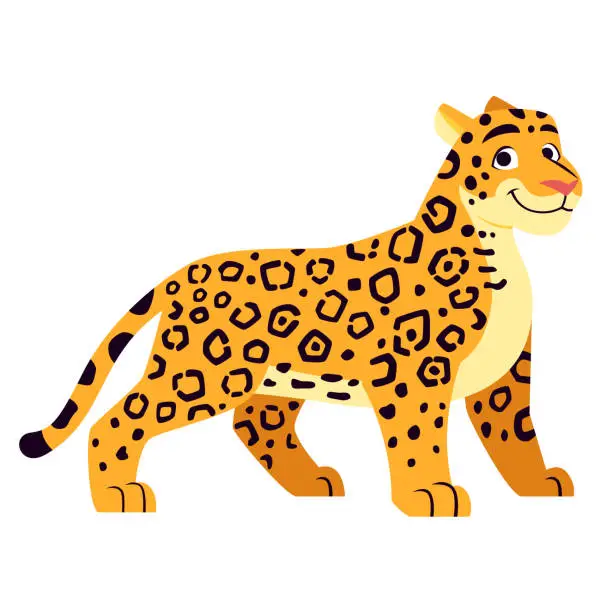 Vector illustration of Vector Cute Cartoon Exotic Jaguar Illustration Isolated