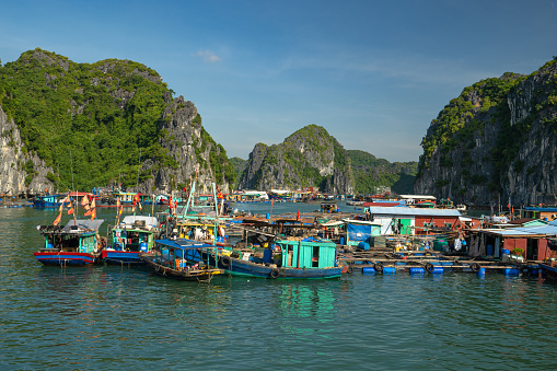 istock Cai Beo Fishing Village in the Breathtaking Lan Ha & Ha Long Bay Accessed via the Tropical Paradise of Cat Ba Island, Vietnam in Southeast Asia 1449479811