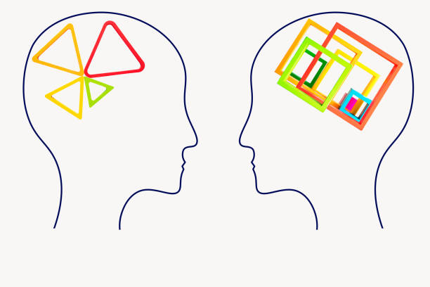 istock Two people with different thinking. The concept of rational and irrational thinking of two people. Two people with different thinking 1449482432