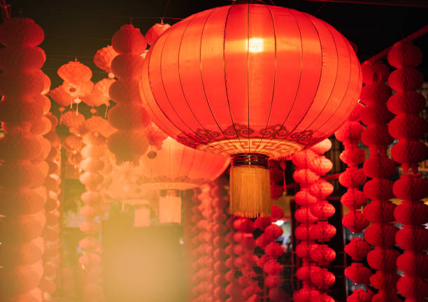 chinese new year lantern in chinatown area. - japanese lantern imagens e fotografias de stock