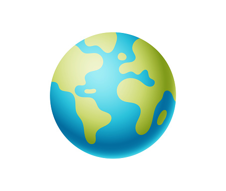 Vector illustration of a minimalist planet Earth design, showing the USA, Europe and Africa.