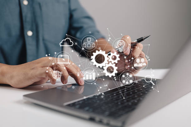 Concepts relating to the Internet of Things and automation as a source of innovation, boosting productivity, dependability, and repeatability in technological and business operations. stock photo