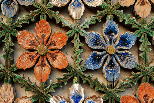 Beautiful Flower Patterns of Traditional Korean Wooden Gate