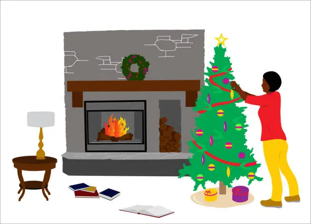 Vector illustration of Cozy Fireplace Red Shirt