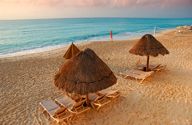 istock The Caribbean beach with beach volleyball and chairs 144950188
