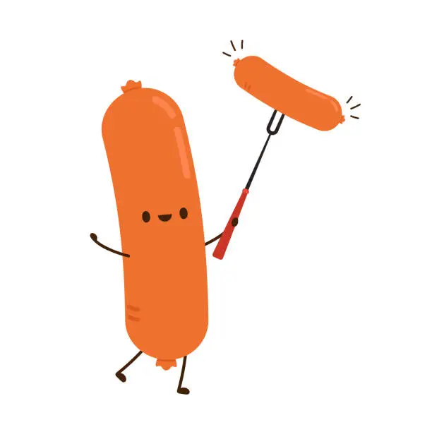 Vector illustration of Sausage character design. Sausage on white background.