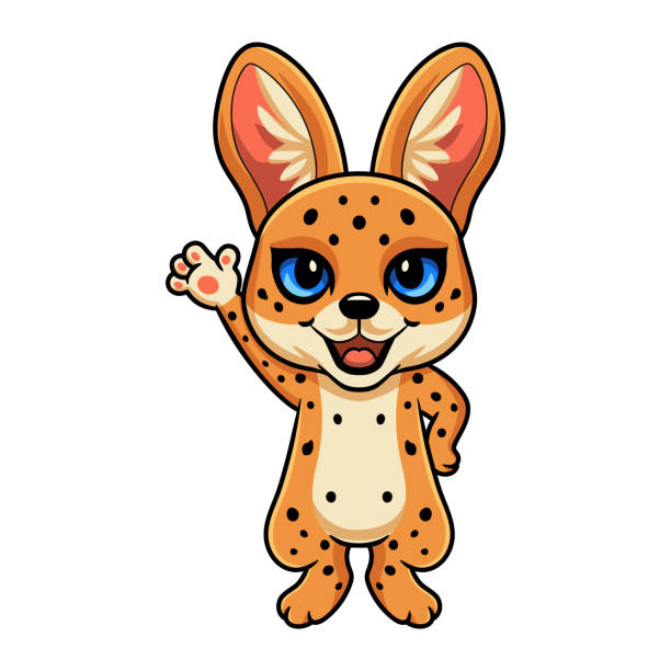 illustrazioni stock, clip art, cartoni animati e icone di tendenza di carino gatto serval gatto che agita la mano - 7292