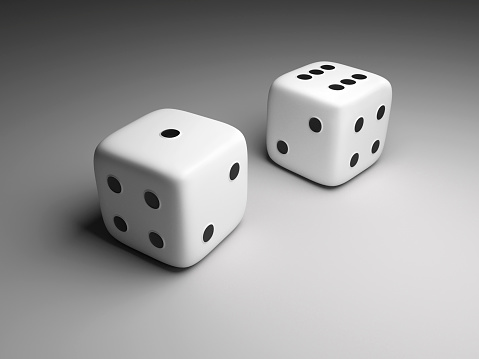 Dice placed on grey background. 3d render