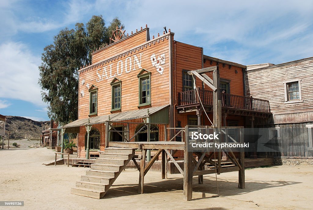 Gallow and Saloon Gallow and saloon in an old American western town Hanging Gallows Stock Photo