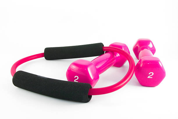 istock pink Barbells  with rubber 144951183
