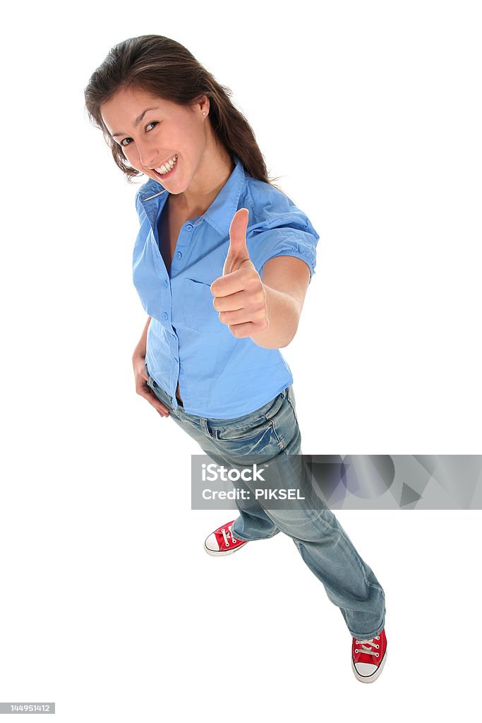 Chica con Botón pulgar levantado - Foto de stock de Acuerdo libre de derechos