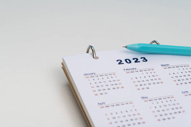 istock 2023 Calendar page with a pen 1449518680