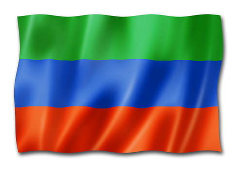 Dagestan state - Republic -  flag, Russia waving banner collection. 3D illustration