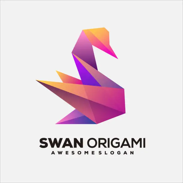 Vector illustration of origami swan design gradient colorful