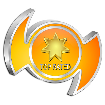 top rated button orange  - 3D illustration