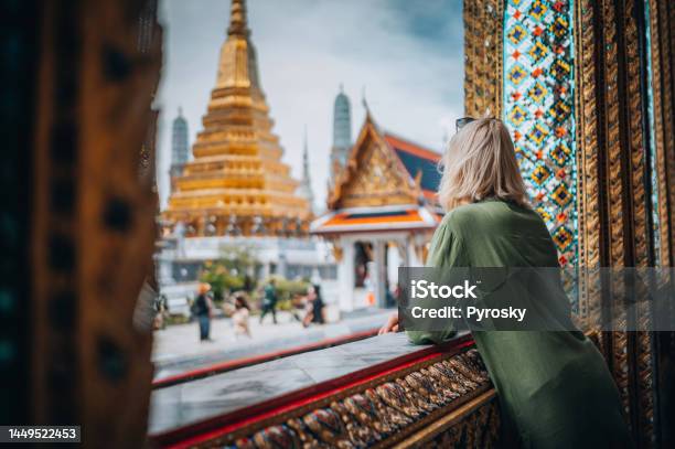 Young Woman Exploring The Grand Palace In Bangkok Stock Photo - Download Image Now - Thailand, Bangkok, Travel