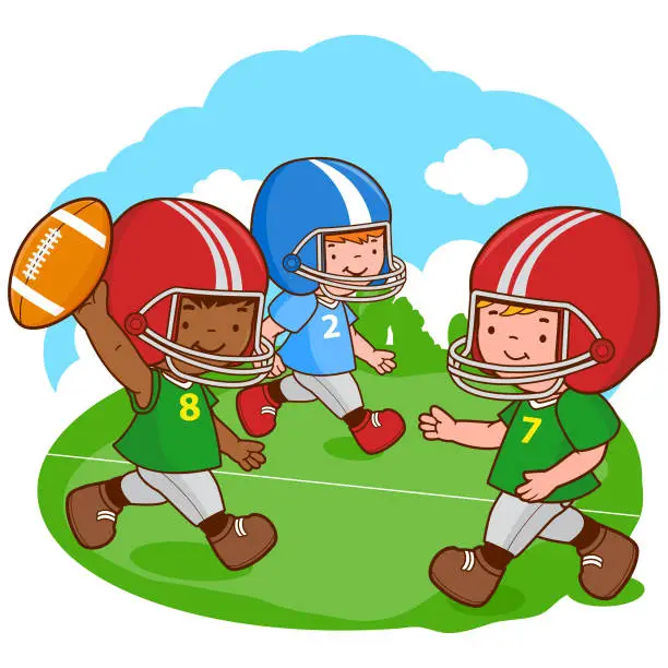 Vector illustration of Children playing American football. Vector illustration