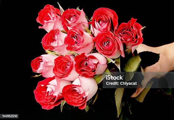 Ramo De Rosas Rojas Foto de stock y más banco de imágenes de Flor - Flor, Fondo negro, Docena de rosas