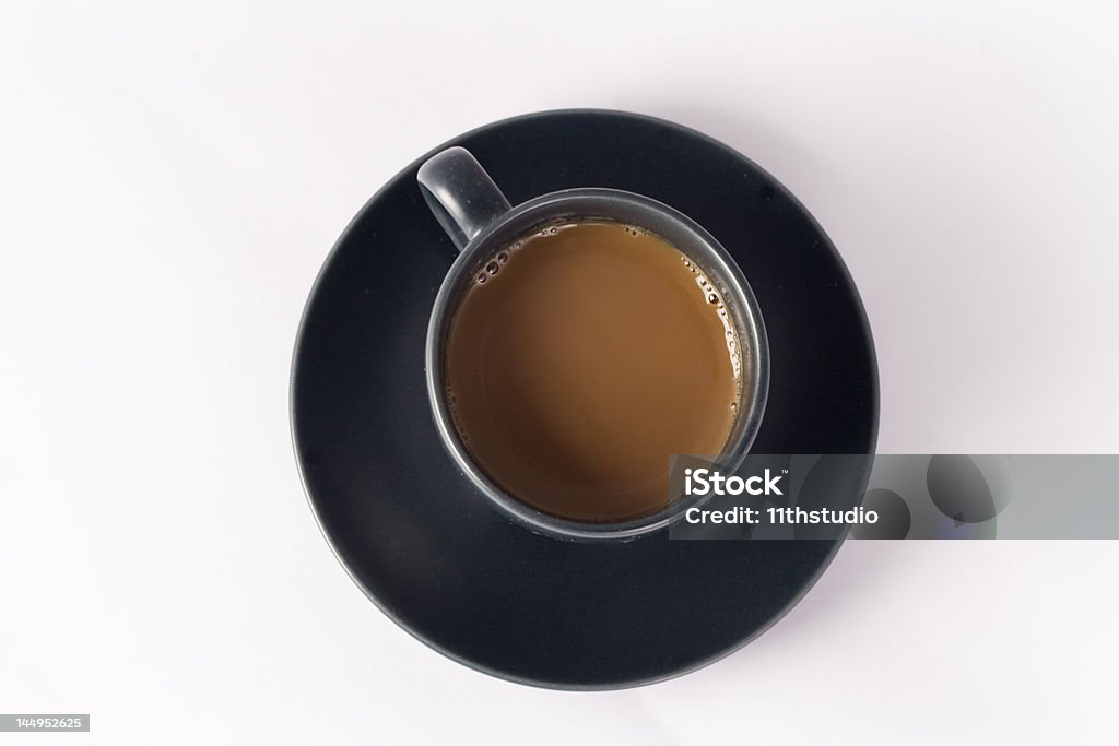 Espresso coffee cup isolated on a white background Modern dark grey espresso coffee cup with fresh coffee, isolated on a white background for easy implementation for however you need it Aerial View Stock Photo