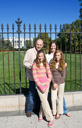 Family of 4 visiting White House, South Lawn.  - See lightbox for more