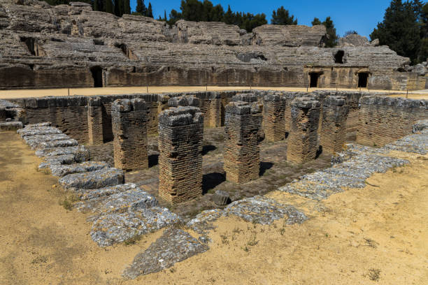 Italica Roman amphitheater of Italica. Santiponce. Spain. italica spain stock pictures, royalty-free photos & images