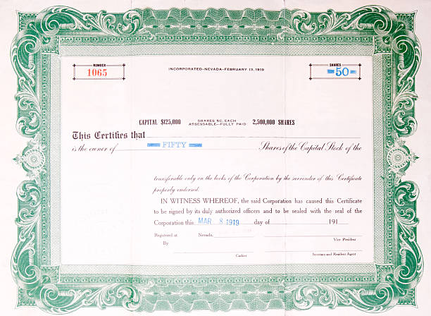 istock Old U.S. Stock Certificate from 1919 144952895