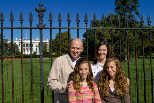 Family of 4 visiting White House, South Lawn.   - See lightbox for more