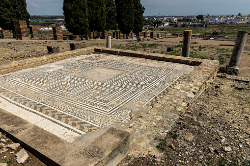 Ancient mosaic. Roman ruins of Italica. Santiponce. Sevilla. Spain.