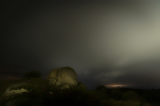 Night landscape in the Barruecos Natural Area. Extremadura. Spain.