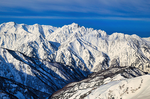 The Snow-capped Mt. Tsurugi viewed from Mt. Goryu in the Japan Alps