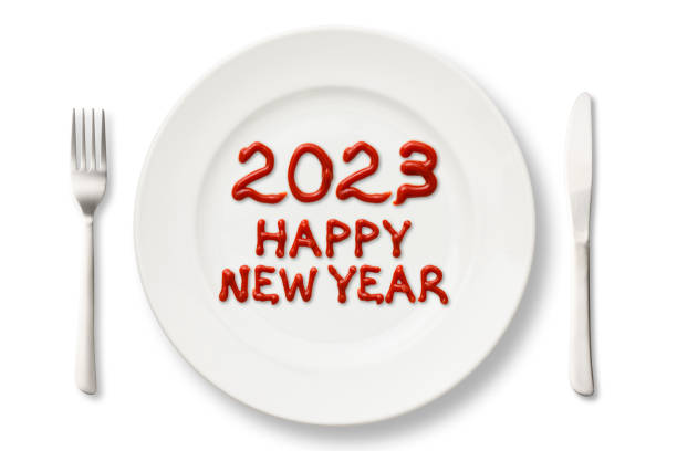 istock 2023 HAPPY NEW YEAR written with ketchup on a white plate 1449532010