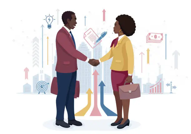 Vector illustration of Successful partnership. Business people shaking hands.