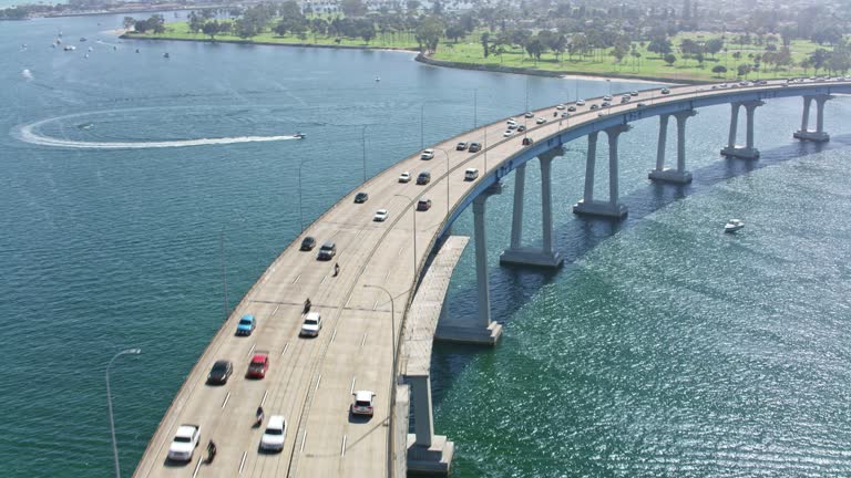 AERIAL Above the Coronado Bridge and State Route 75 on Coronado, California