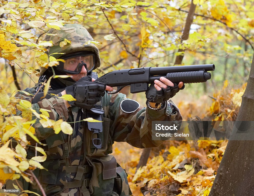 Soldaten in einem Outfit, asg battle - Lizenzfrei Helm Stock-Foto
