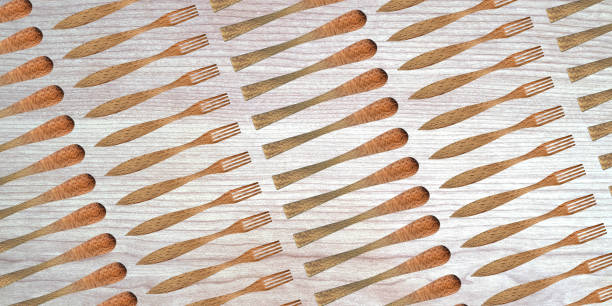 Topview of Set Cooking Wooden Utensils on Table Background