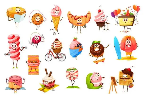 Vector illustration of Cartoon sweets, candies, desserts, cookies, bakery
